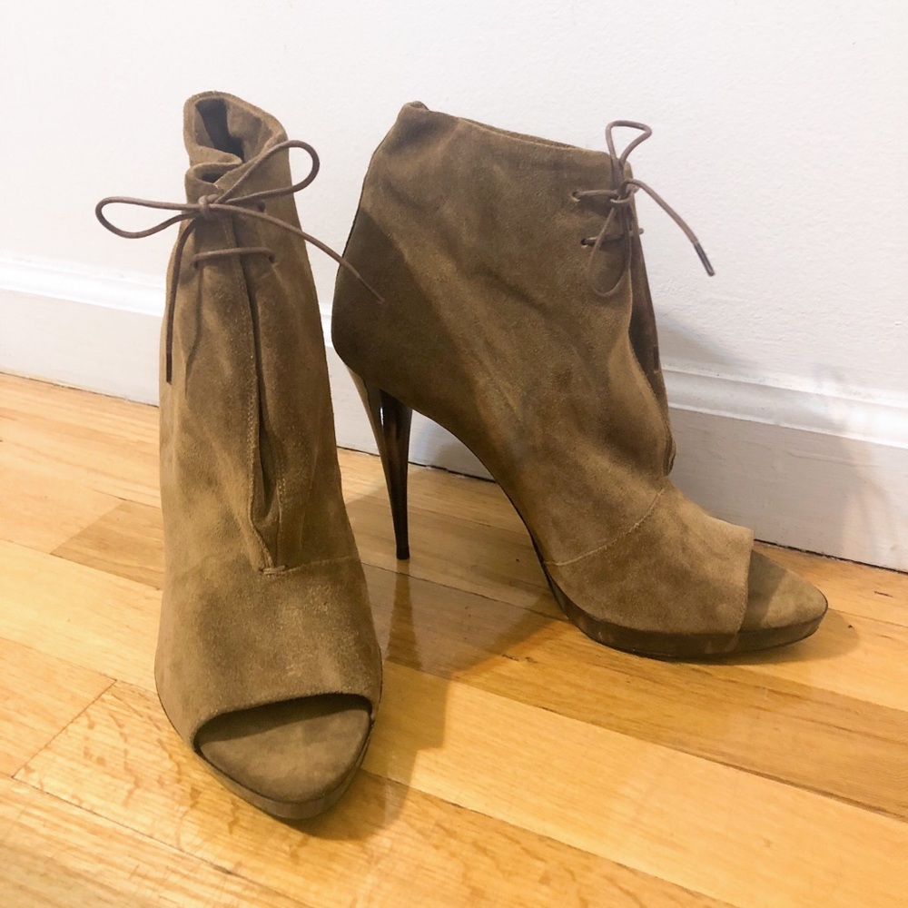 Burberry suede peep toe booties
